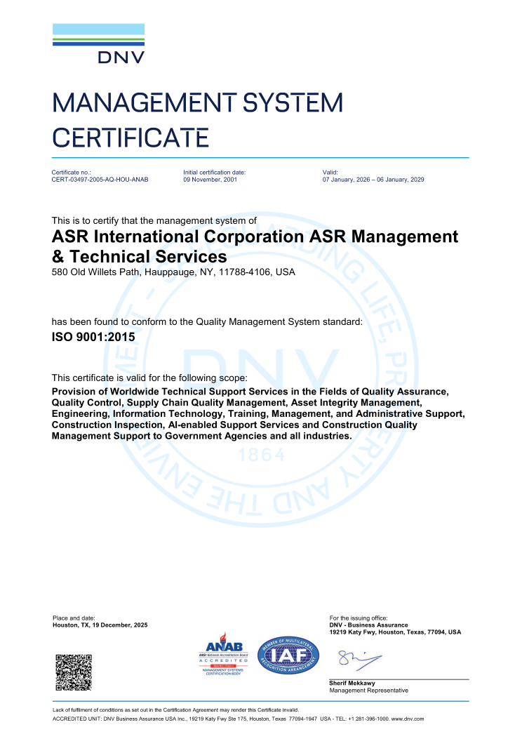 ASR's ISO 9001:2015 Certification